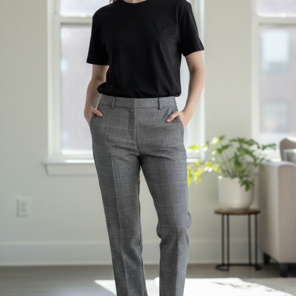 INC International Concepts Black and Brown Checkered Women's Trousers